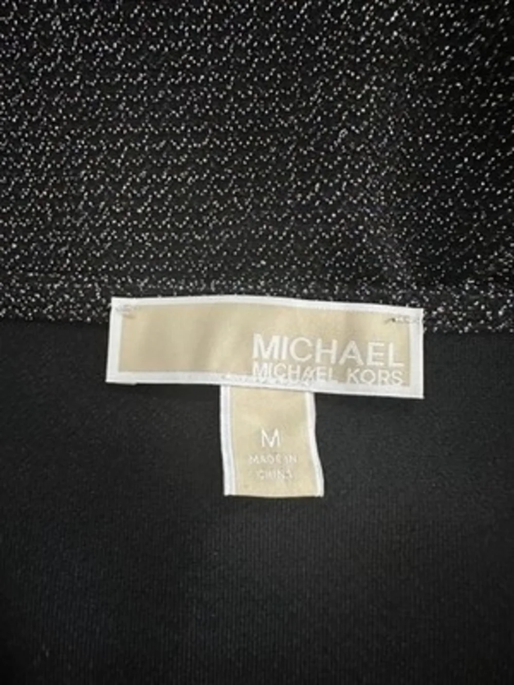 MICHAEL KORS Womens Blouse M Black Metallic Silver Lurex Long Sleeve Top EXC